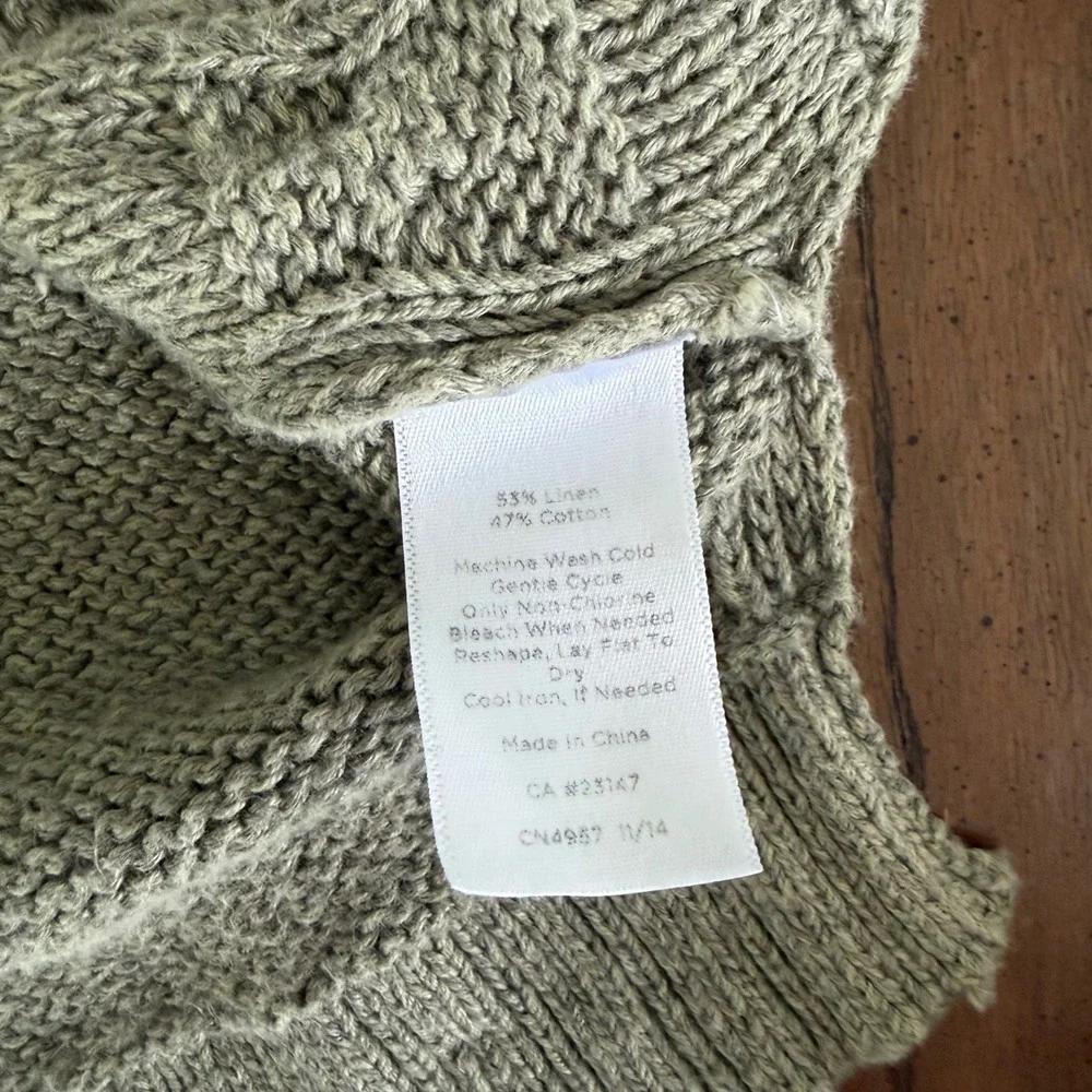 Talbots Petite Linen Cotton Blend Cable Knit Sweater Taupe Pullover Large Petite